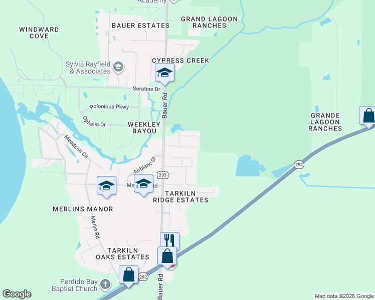 map of restaurants, bars, coffee shops, grocery stores, and more near 12360 Another Way in Pensacola