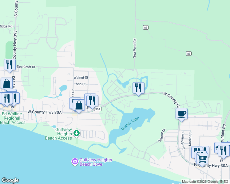 map of restaurants, bars, coffee shops, grocery stores, and more near 69 Talquin in Santa Rosa Beach