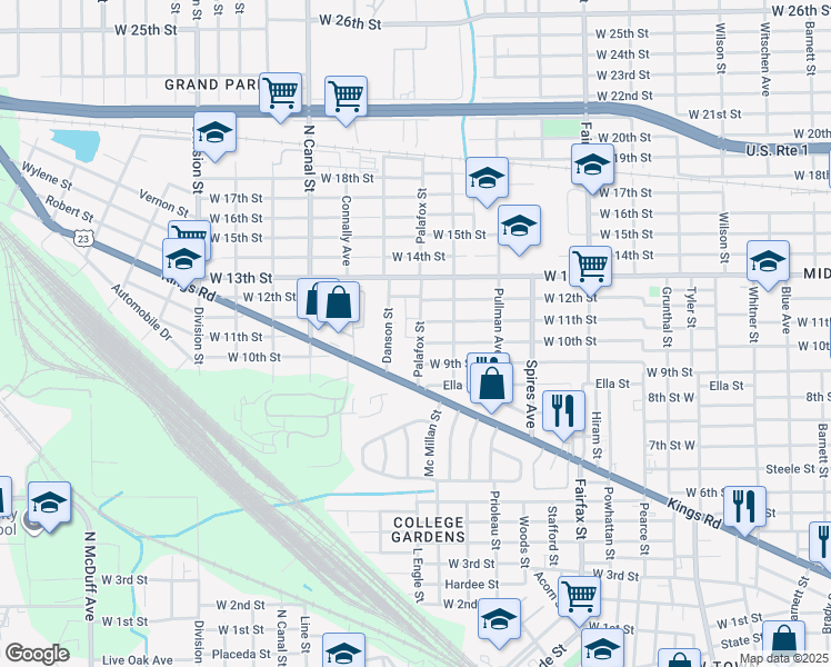 map of restaurants, bars, coffee shops, grocery stores, and more near 2020 Palafox Street in Jacksonville