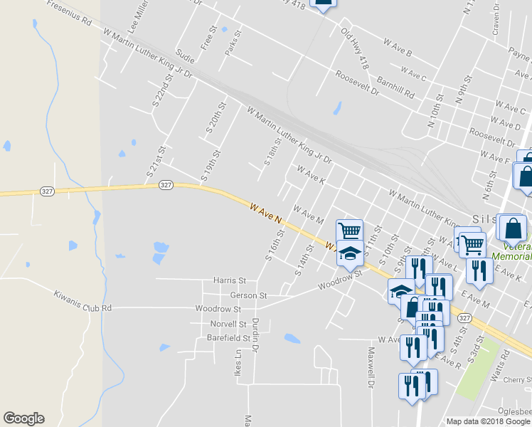 map of restaurants, bars, coffee shops, grocery stores, and more near Highway 327 in Silsbee