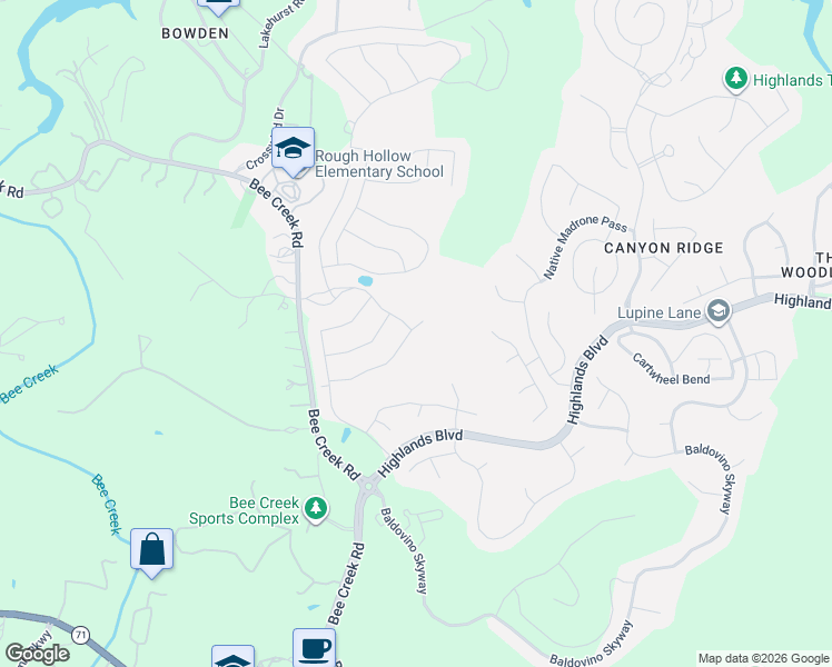map of restaurants, bars, coffee shops, grocery stores, and more near 303 Sumalt Gap Way in Briarcliff