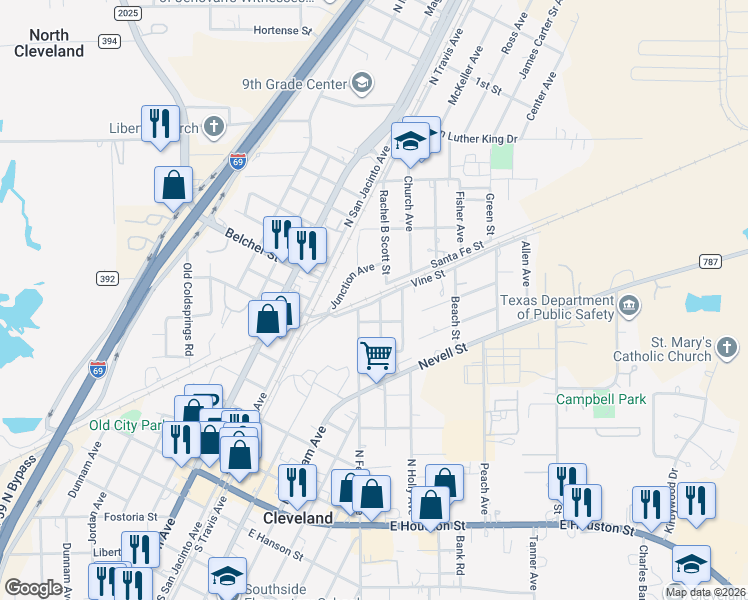map of restaurants, bars, coffee shops, grocery stores, and more near 601 Vine Street in Cleveland