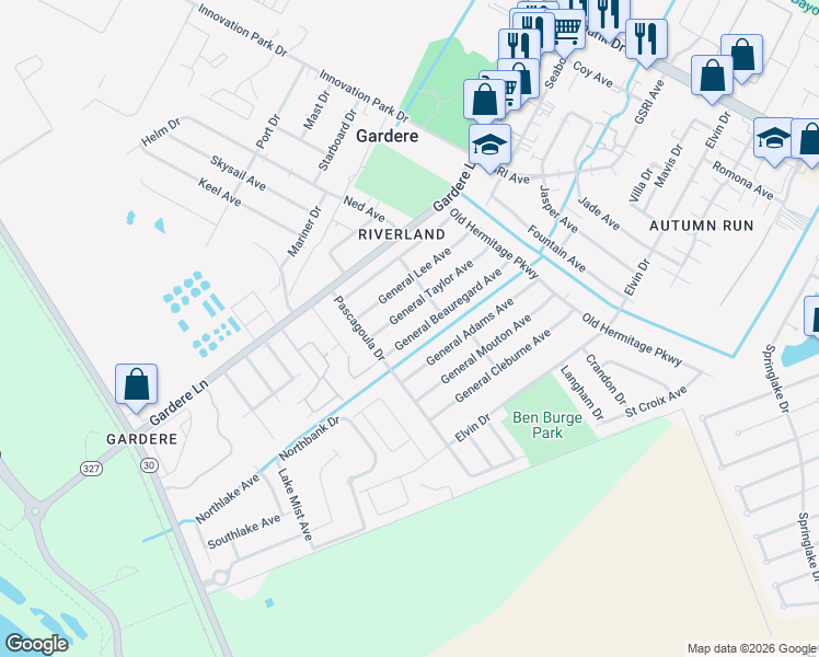 map of restaurants, bars, coffee shops, grocery stores, and more near 2166 General Beauregard Ave in Baton Rouge