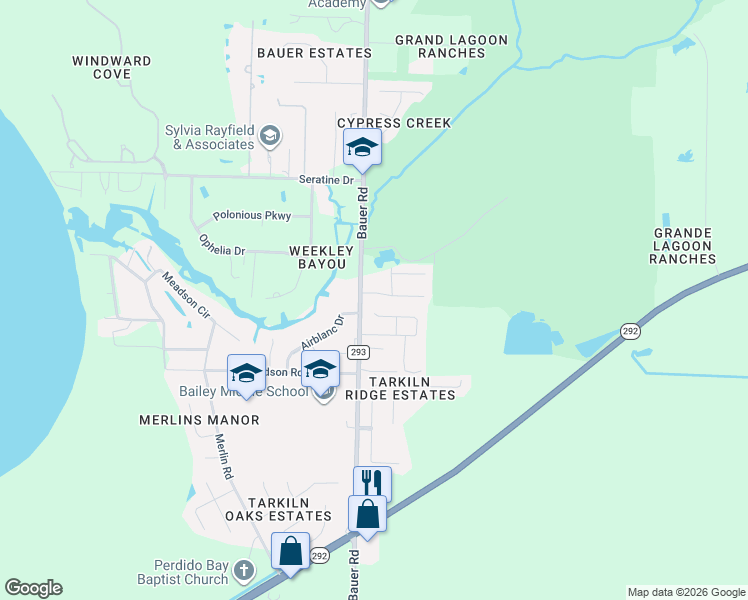 map of restaurants, bars, coffee shops, grocery stores, and more near 12390 Another Way in Pensacola