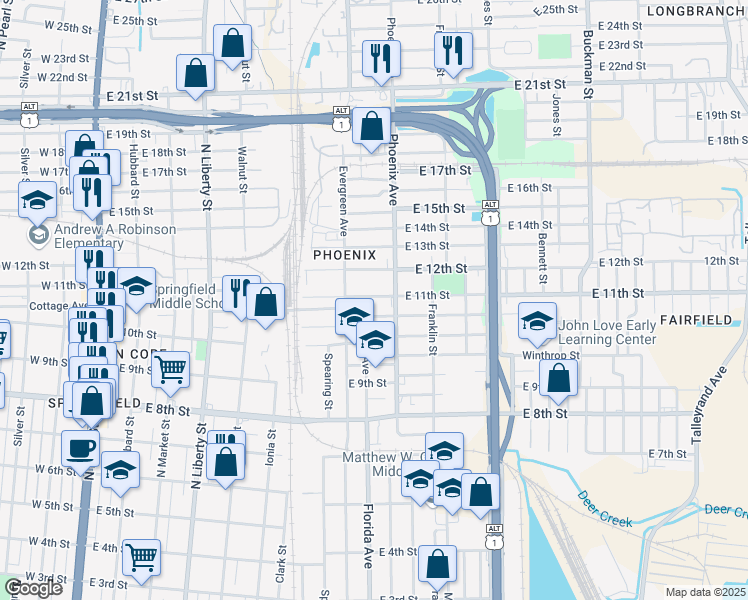 map of restaurants, bars, coffee shops, grocery stores, and more near 1050 East 11th Street in Jacksonville