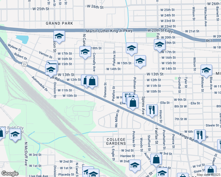 map of restaurants, bars, coffee shops, grocery stores, and more near 2020 Palafox Street in Jacksonville