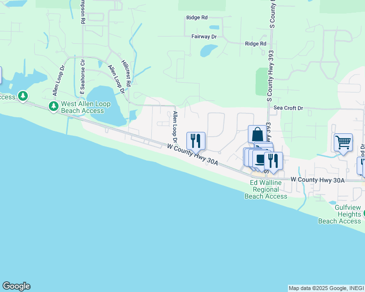 map of restaurants, bars, coffee shops, grocery stores, and more near 4944 County Road 30A in Santa Rosa Beach