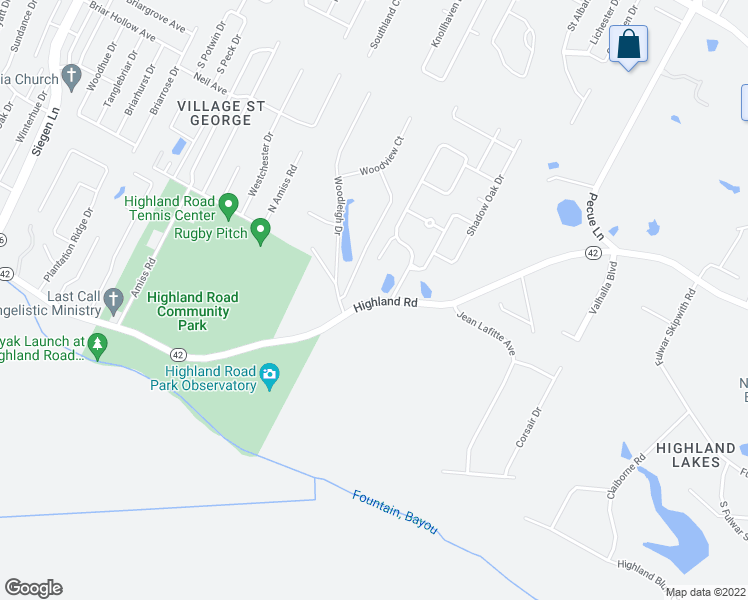 map of restaurants, bars, coffee shops, grocery stores, and more near 14551 Highland Road in Baton Rouge