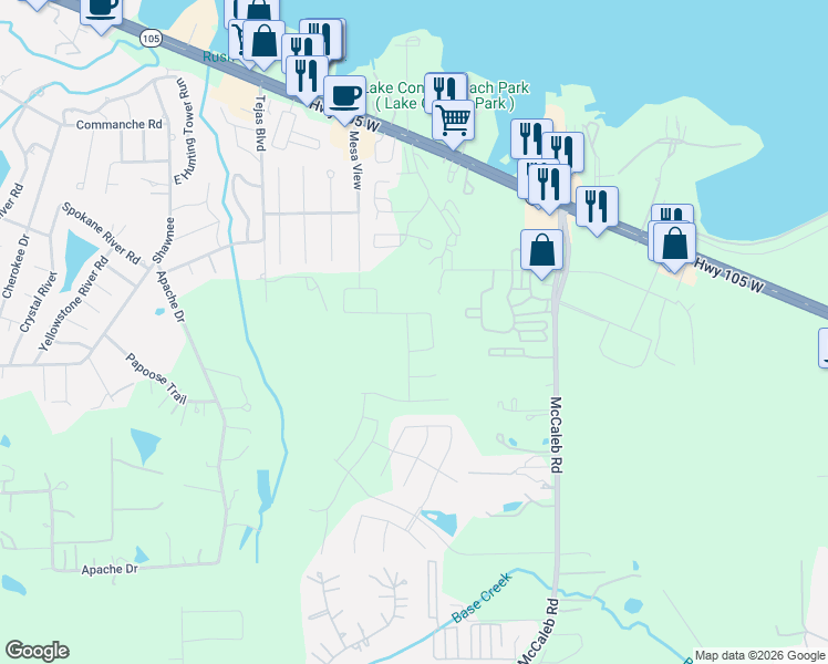 map of restaurants, bars, coffee shops, grocery stores, and more near 14699 Copelan Chapel Road in Montgomery