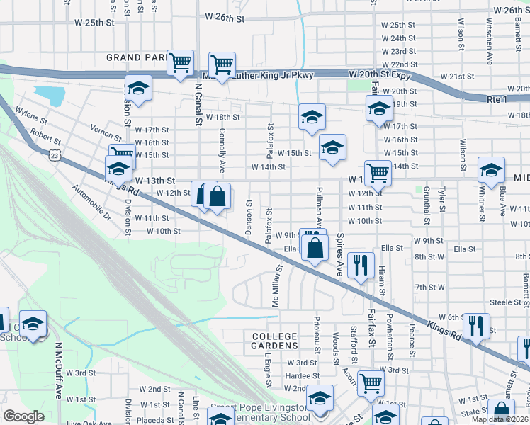 map of restaurants, bars, coffee shops, grocery stores, and more near 2020 Palafox Street in Jacksonville