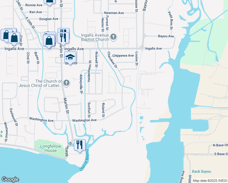 map of restaurants, bars, coffee shops, grocery stores, and more near 4511 Navaho Avenue in Pascagoula