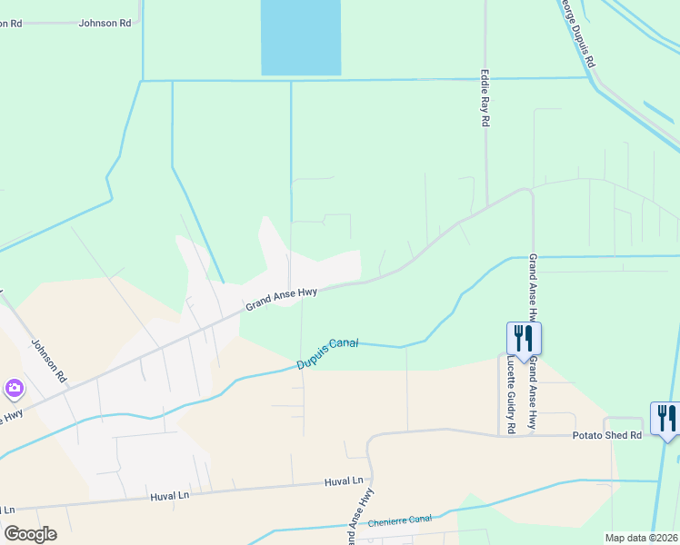 map of restaurants, bars, coffee shops, grocery stores, and more near 1229 Grand Anse Highway in Breaux Bridge