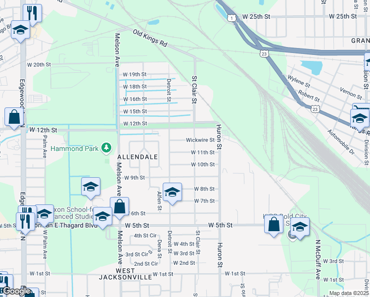 map of restaurants, bars, coffee shops, grocery stores, and more near 2929 West 11th Street in Jacksonville