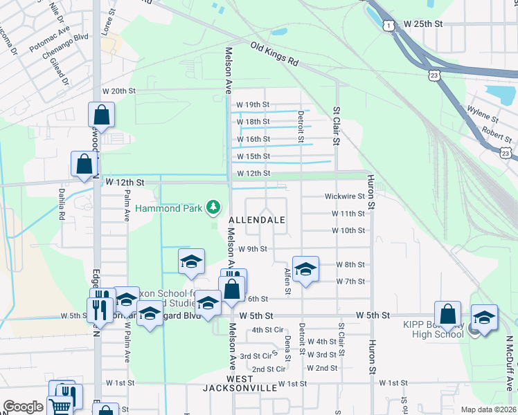 map of restaurants, bars, coffee shops, grocery stores, and more near 2112 Prospect Street in Jacksonville