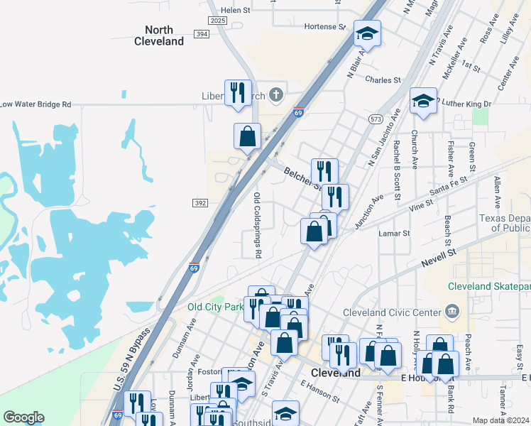map of restaurants, bars, coffee shops, grocery stores, and more near 507 Austin Street in Cleveland