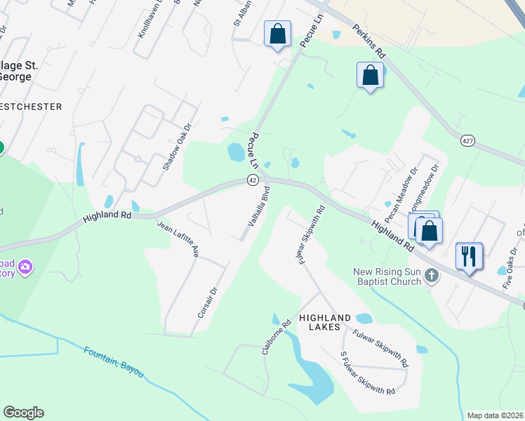 map of restaurants, bars, coffee shops, grocery stores, and more near 10869 Preservation Way in Baton Rouge