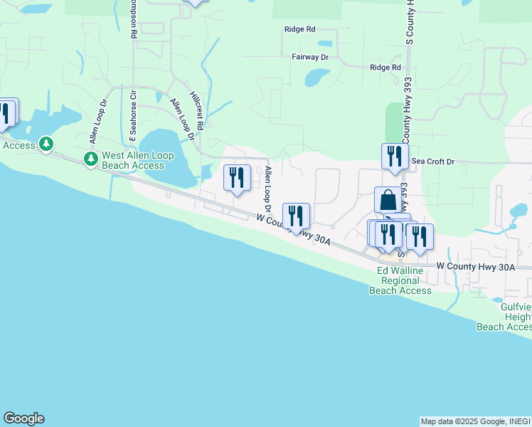 map of restaurants, bars, coffee shops, grocery stores, and more near 4944 County Road 30A in Santa Rosa Beach