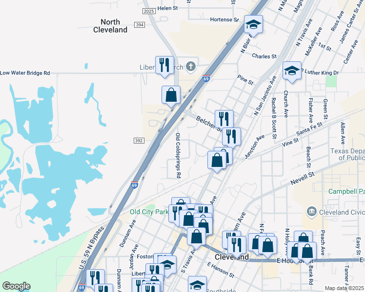 map of restaurants, bars, coffee shops, grocery stores, and more near 507 Austin Street in Cleveland
