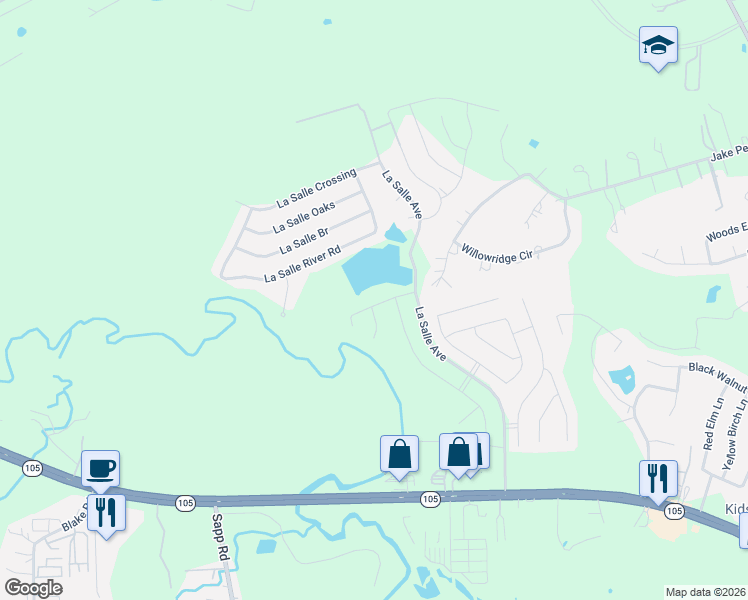map of restaurants, bars, coffee shops, grocery stores, and more near 622 Paisley Harbor Court in Conroe