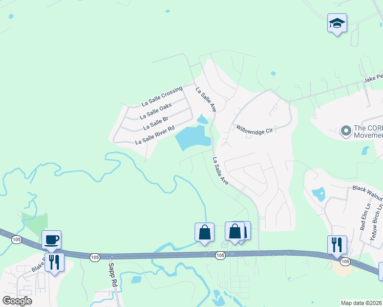 map of restaurants, bars, coffee shops, grocery stores, and more near 622 Paisley Harbor Court in Conroe