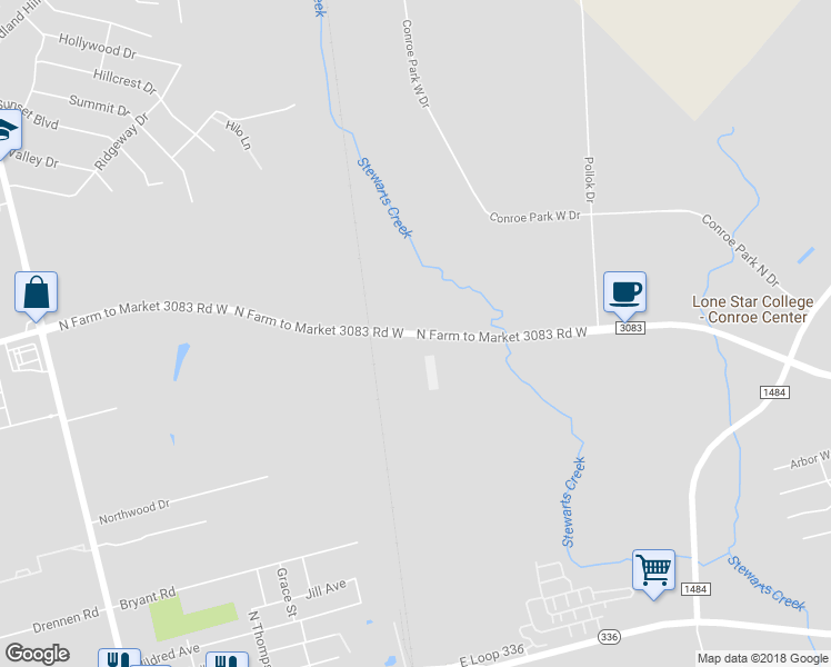 map of restaurants, bars, coffee shops, grocery stores, and more near 295 Farm to Market 3083 in Conroe