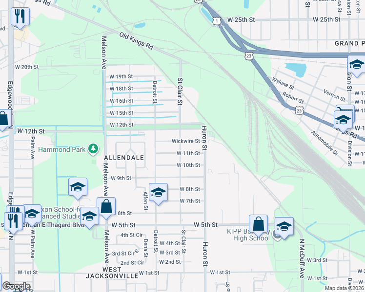 map of restaurants, bars, coffee shops, grocery stores, and more near 2119 Saint Clair Street in Jacksonville