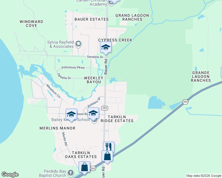 map of restaurants, bars, coffee shops, grocery stores, and more near 12390 Another Way in Pensacola