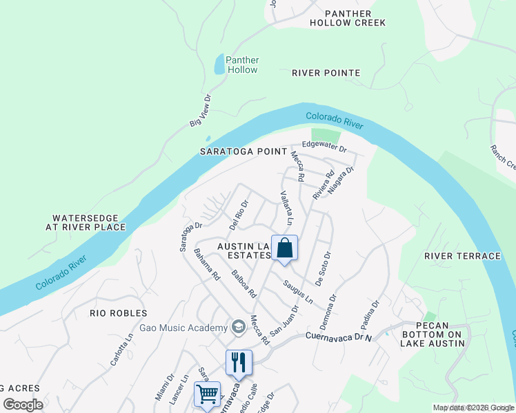map of restaurants, bars, coffee shops, grocery stores, and more near 2702 Magellan Drive in Austin