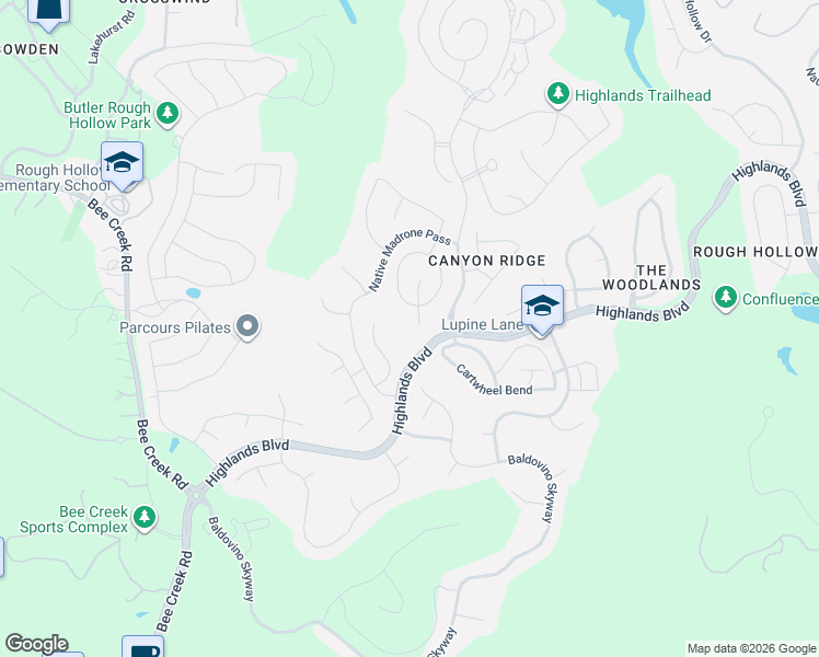 map of restaurants, bars, coffee shops, grocery stores, and more near 104 Majestic Arroyo Way in VILLAGE OF THE HILLS