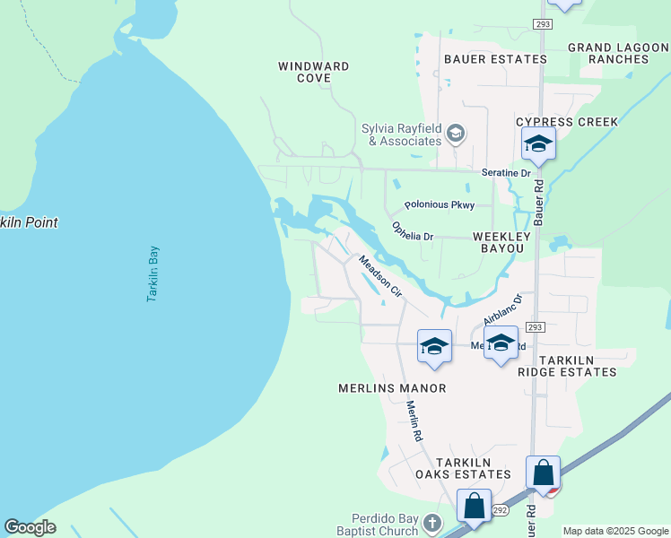 map of restaurants, bars, coffee shops, grocery stores, and more near 1081 Meadson Circle in Pensacola
