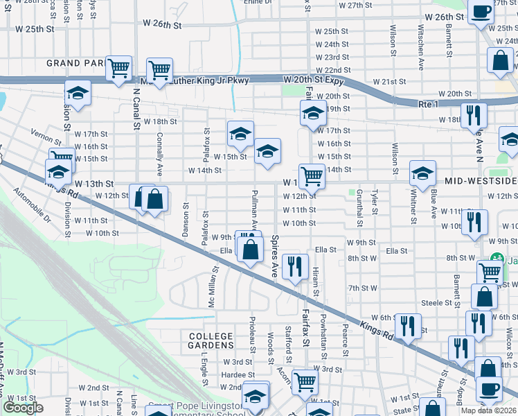 map of restaurants, bars, coffee shops, grocery stores, and more near 2012 Pullman Avenue in Jacksonville