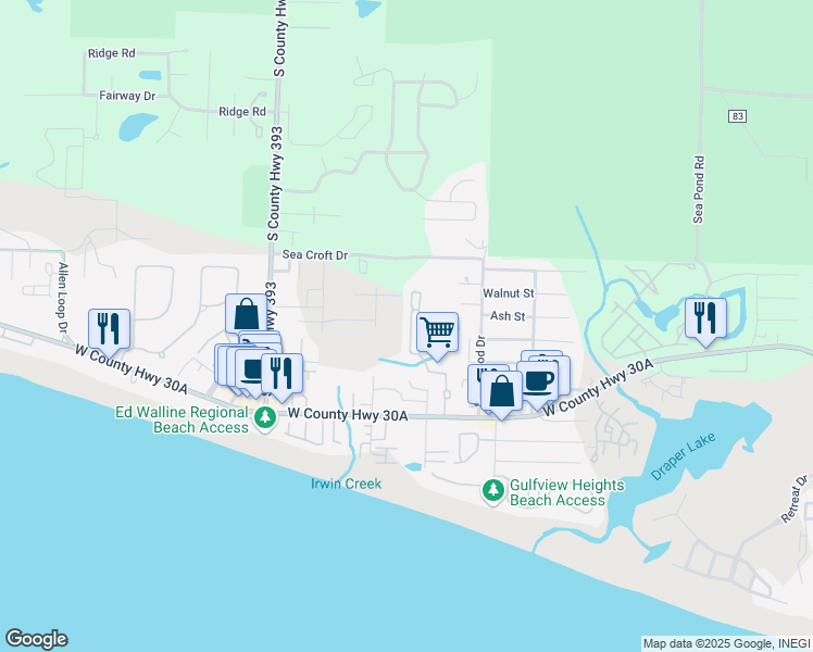 map of restaurants, bars, coffee shops, grocery stores, and more near 440 Hidden Lake Way in Santa Rosa Beach