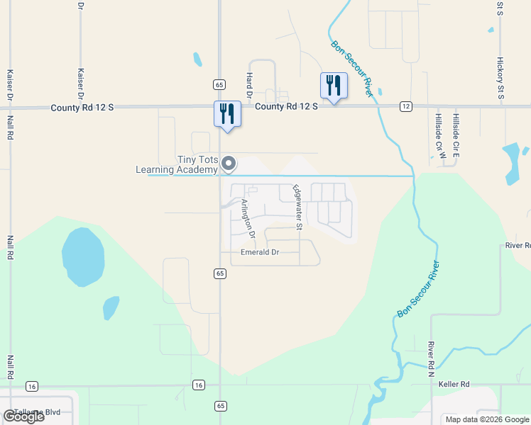 map of restaurants, bars, coffee shops, grocery stores, and more near Castle Loop in Foley