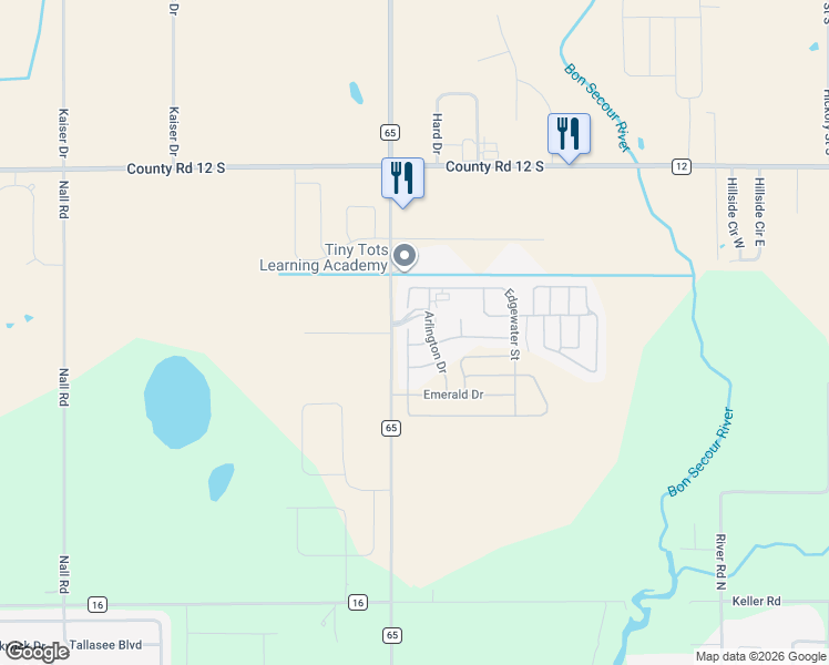 map of restaurants, bars, coffee shops, grocery stores, and more near 18121 Millspring Drive in Foley