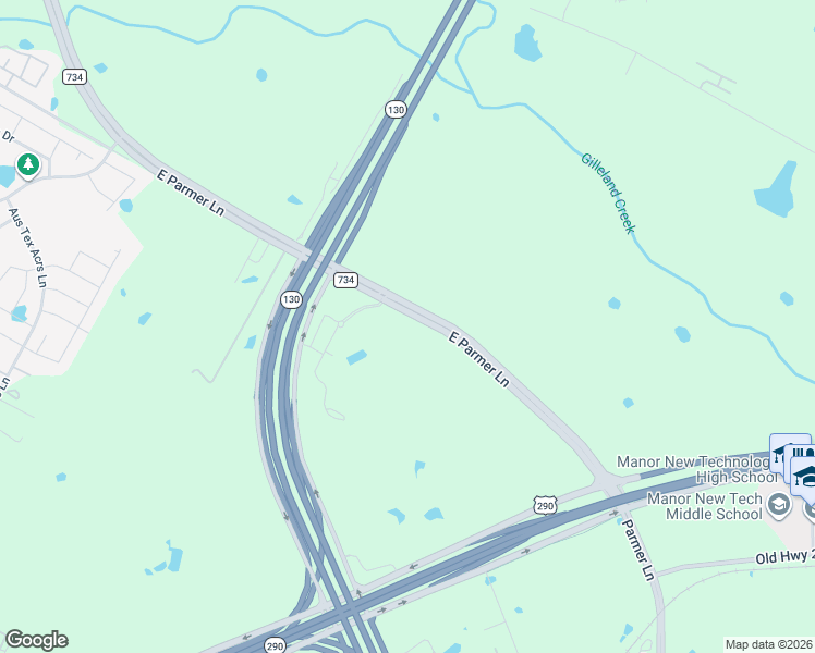 map of restaurants, bars, coffee shops, grocery stores, and more near 8435-8559 East Parmer Lane in Manor