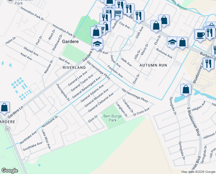 map of restaurants, bars, coffee shops, grocery stores, and more near 1827 General Mouton Avenue in Baton Rouge
