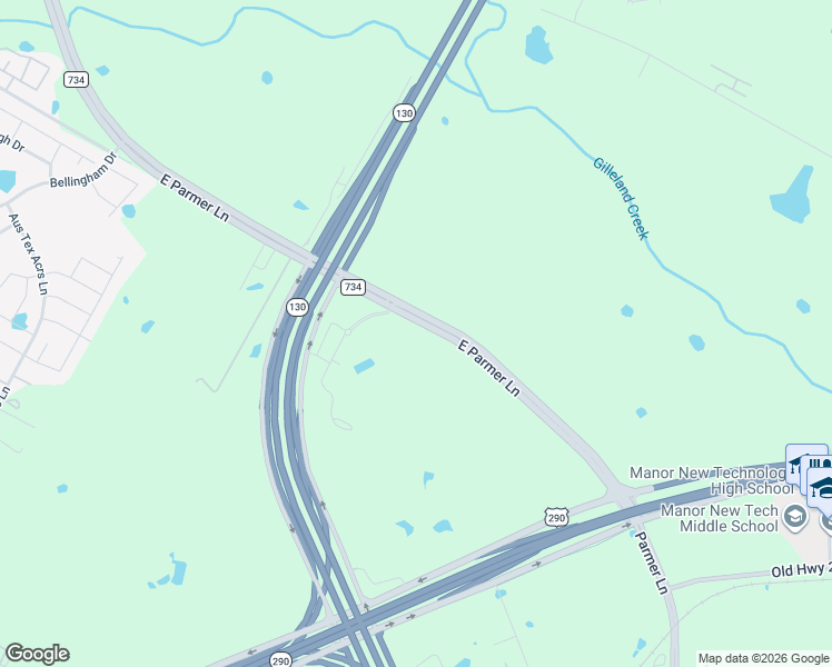 map of restaurants, bars, coffee shops, grocery stores, and more near 8435-8559 East Parmer Lane in Manor