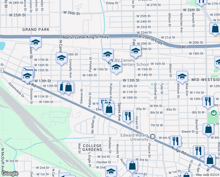 map of restaurants, bars, coffee shops, grocery stores, and more near 2120 Pullman Avenue in Jacksonville