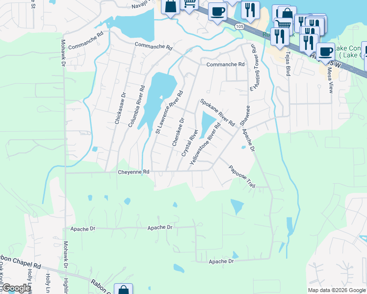 map of restaurants, bars, coffee shops, grocery stores, and more near 906 Crystal River in Montgomery