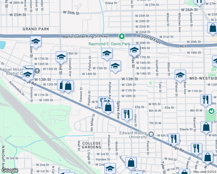 map of restaurants, bars, coffee shops, grocery stores, and more near 2214 Pullman Avenue in Jacksonville