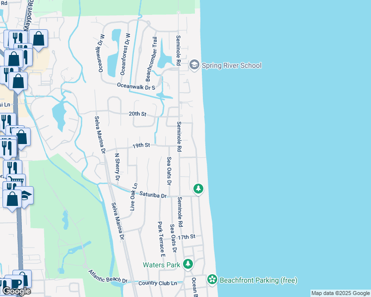 map of restaurants, bars, coffee shops, grocery stores, and more near 71 Beach Cottage Lane in Atlantic Beach