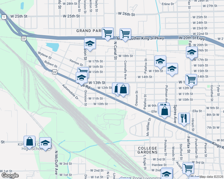 map of restaurants, bars, coffee shops, grocery stores, and more near 2212 West 13th Street in Jacksonville