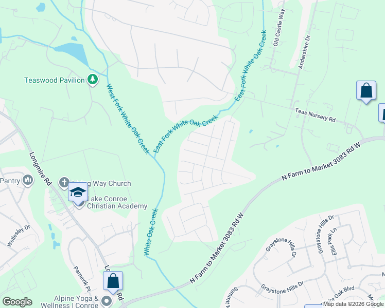 map of restaurants, bars, coffee shops, grocery stores, and more near 2907 Karin Crest Ln in Conroe