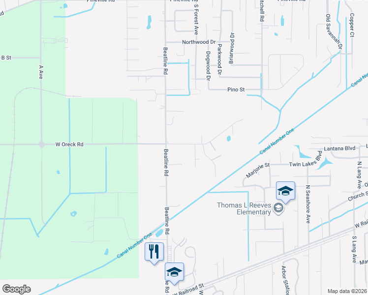 map of restaurants, bars, coffee shops, grocery stores, and more near 20582 Johnson Rd in Long Beach
