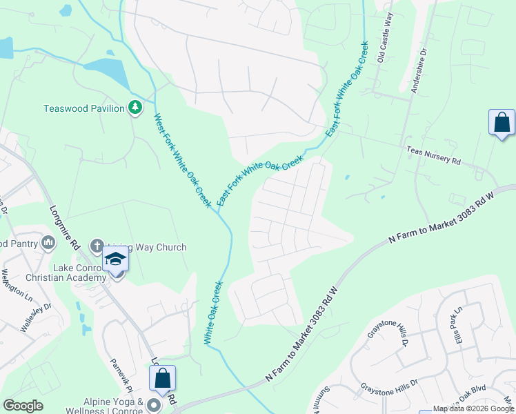 map of restaurants, bars, coffee shops, grocery stores, and more near 3004 Teas Crossing Court in Conroe