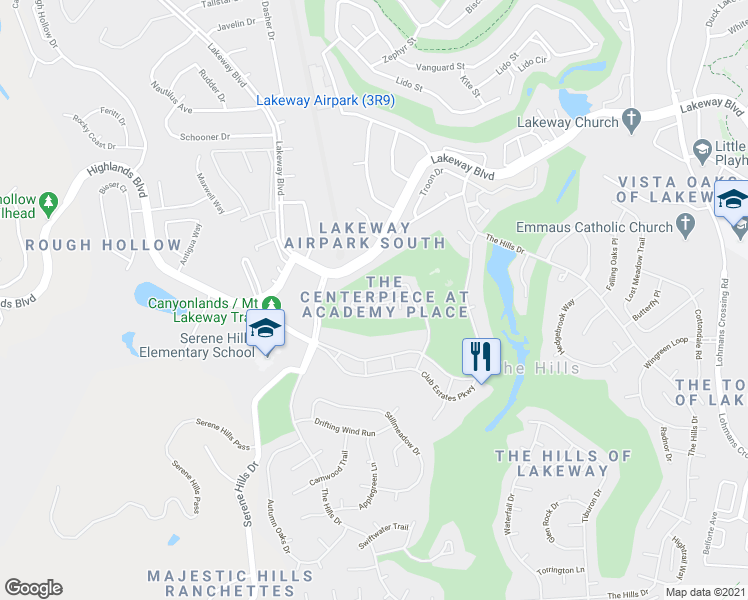 map of restaurants, bars, coffee shops, grocery stores, and more near 48 Tournament Way in The Hills