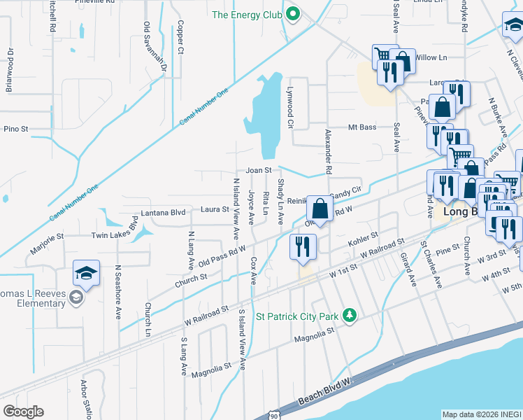map of restaurants, bars, coffee shops, grocery stores, and more near 306-308 Joyce Avenue in Long Beach