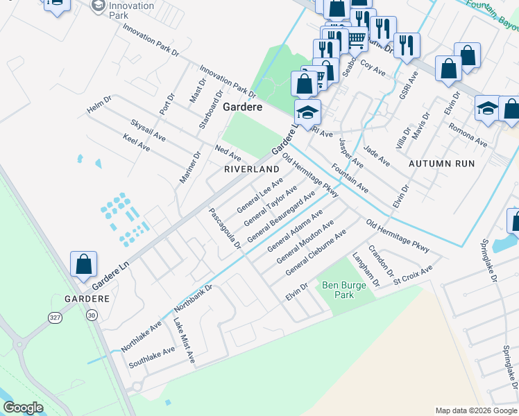map of restaurants, bars, coffee shops, grocery stores, and more near 2111 General Lee Avenue in Baton Rouge