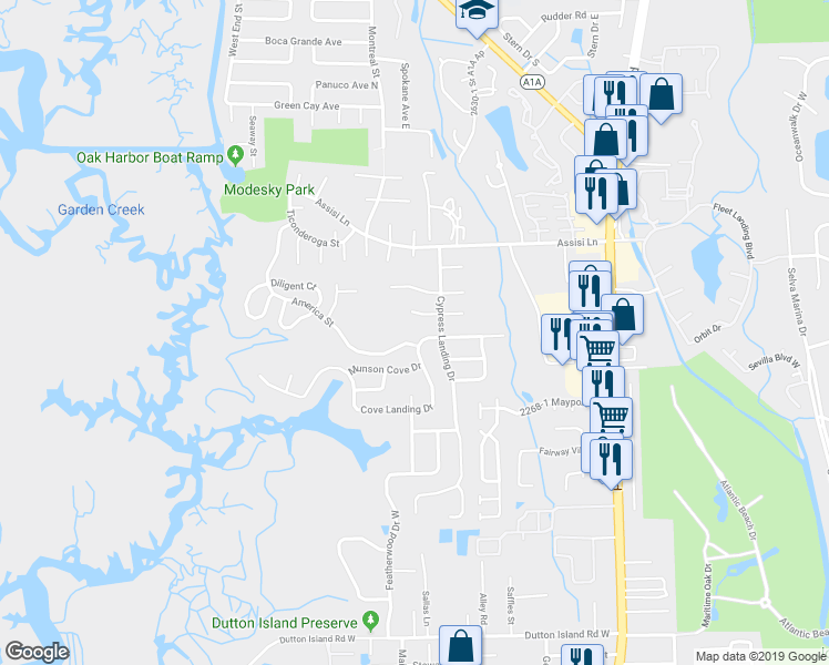 map of restaurants, bars, coffee shops, grocery stores, and more near 1084 Willow Cove Court West in Atlantic Beach
