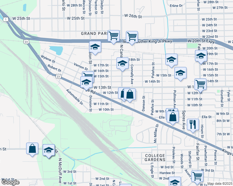map of restaurants, bars, coffee shops, grocery stores, and more near 2212 West 13th Street in Jacksonville